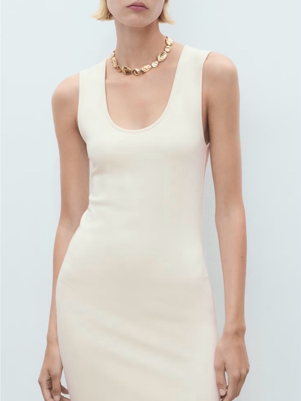 Like New Mango Fitted Midi Dress in Ecru, US 4 - Picture 2 of 7